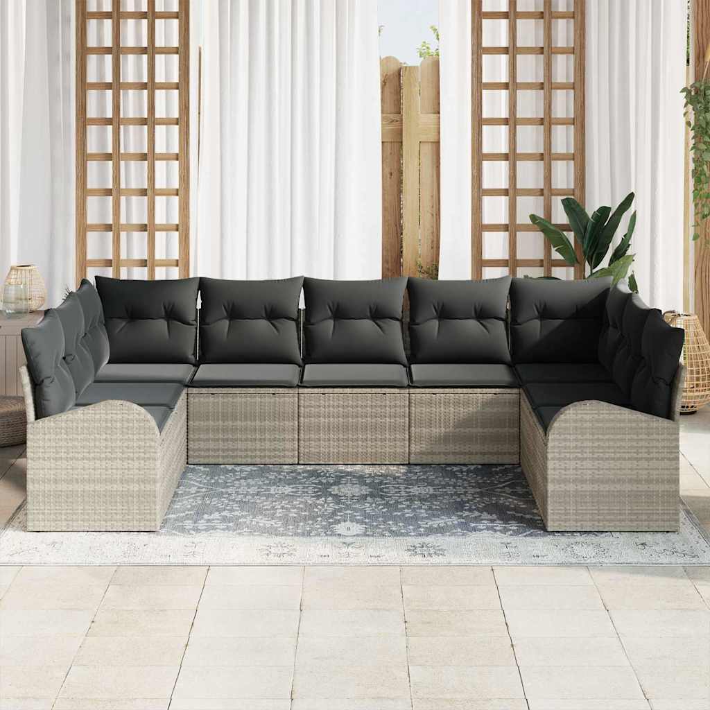 Garten-Sofa-Set mit Kissen 9 pcs Hellgrau Poly Rattan